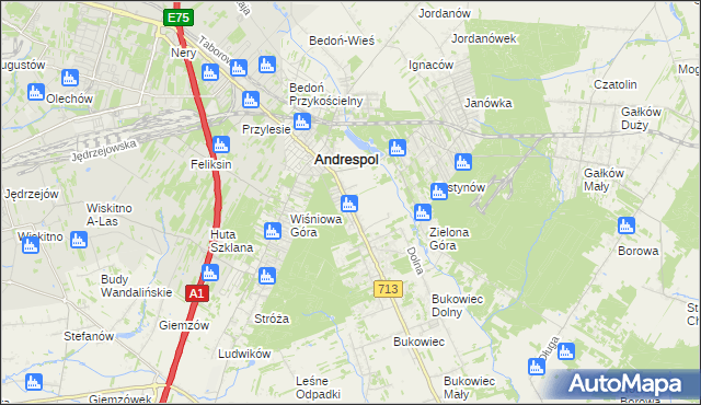 mapa Kraszew gmina Andrespol, Kraszew gmina Andrespol na mapie Targeo