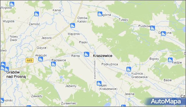 mapa Kraszewice powiat ostrzeszowski, Kraszewice powiat ostrzeszowski na mapie Targeo