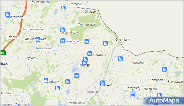 mapa Krejwiany gmina Puńsk, Krejwiany gmina Puńsk na mapie Targeo