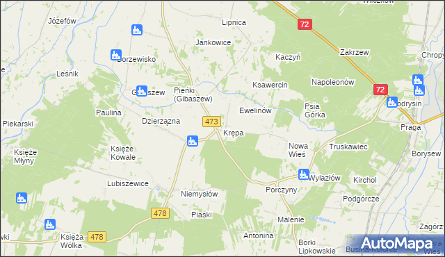 mapa Krępa gmina Poddębice, Krępa gmina Poddębice na mapie Targeo