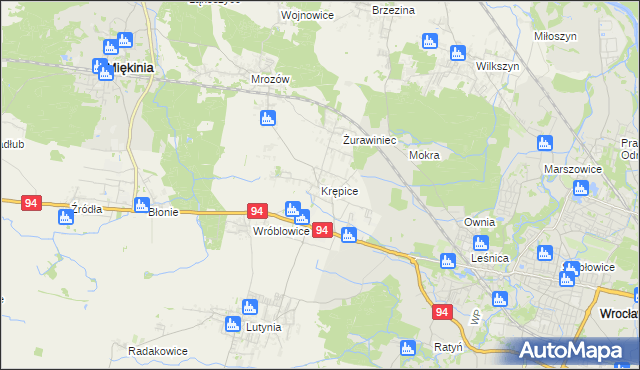 mapa Krępice gmina Miękinia, Krępice gmina Miękinia na mapie Targeo
