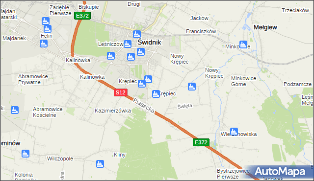 mapa Krępiec gmina Mełgiew, Krępiec gmina Mełgiew na mapie Targeo