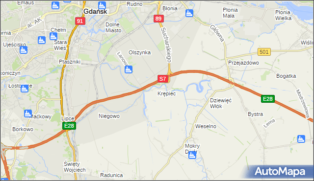 mapa Krępiec gmina Pruszcz Gdański, Krępiec gmina Pruszcz Gdański na mapie Targeo