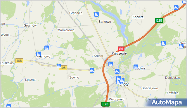 mapa Krężel gmina Płoty, Krężel gmina Płoty na mapie Targeo