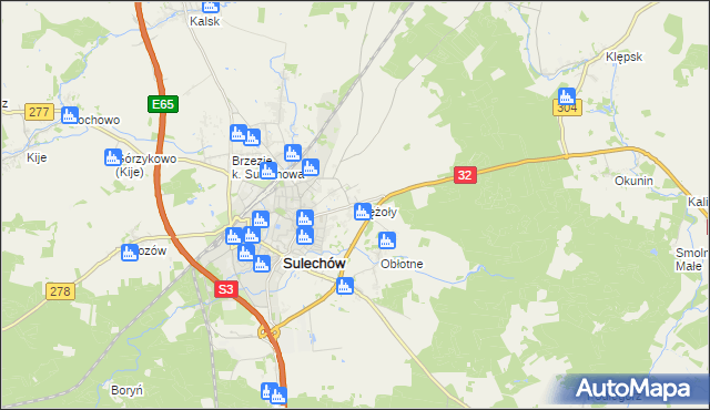 mapa Krężoły gmina Sulechów, Krężoły gmina Sulechów na mapie Targeo