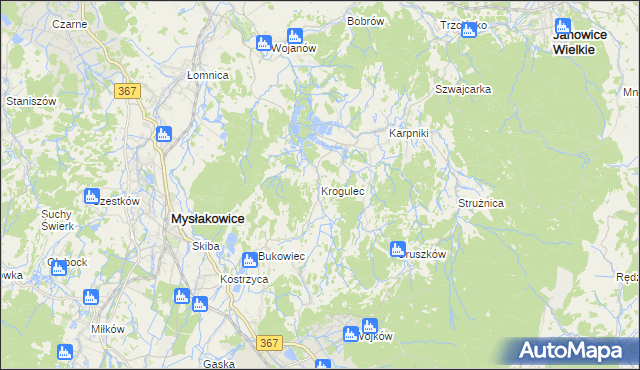 mapa Krogulec gmina Mysłakowice, Krogulec gmina Mysłakowice na mapie Targeo