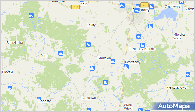 mapa Krokowo gmina Jeziorany, Krokowo gmina Jeziorany na mapie Targeo