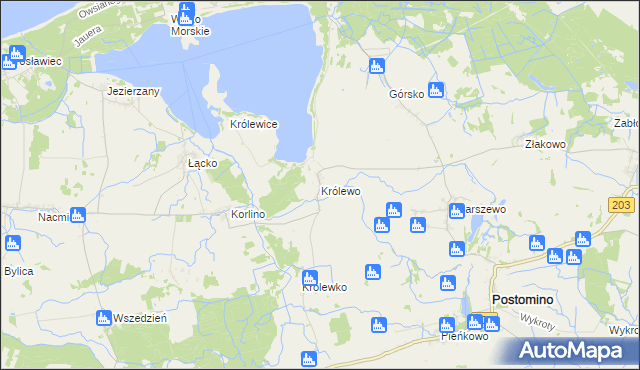 mapa Królewo gmina Postomino, Królewo gmina Postomino na mapie Targeo