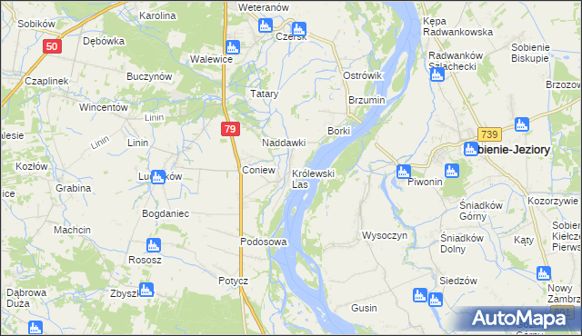 mapa Królewski Las gmina Góra Kalwaria, Królewski Las gmina Góra Kalwaria na mapie Targeo