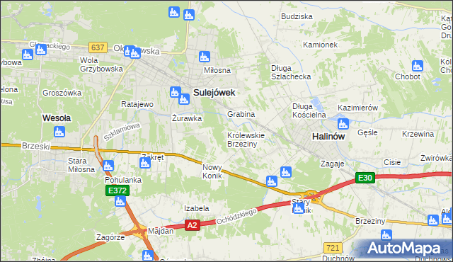 mapa Królewskie Brzeziny, Królewskie Brzeziny na mapie Targeo