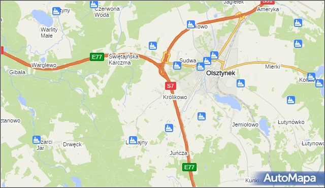 mapa Królikowo gmina Olsztynek, Królikowo gmina Olsztynek na mapie Targeo