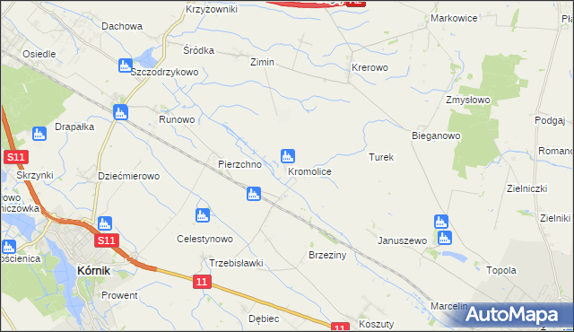 mapa Kromolice gmina Kórnik, Kromolice gmina Kórnik na mapie Targeo