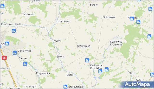 mapa Kropiwnica gmina Mońki, Kropiwnica gmina Mońki na mapie Targeo