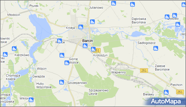 mapa Krotoszyn gmina Barcin, Krotoszyn gmina Barcin na mapie Targeo
