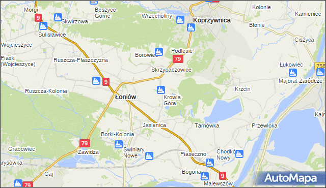 mapa Krowia Góra, Krowia Góra na mapie Targeo