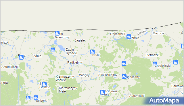 mapa Kruki gmina Banie Mazurskie, Kruki gmina Banie Mazurskie na mapie Targeo