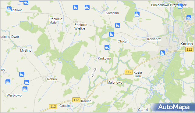 mapa Krukowo gmina Karlino, Krukowo gmina Karlino na mapie Targeo