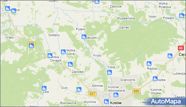 mapa Krupy gmina Kosów Lacki, Krupy gmina Kosów Lacki na mapie Targeo