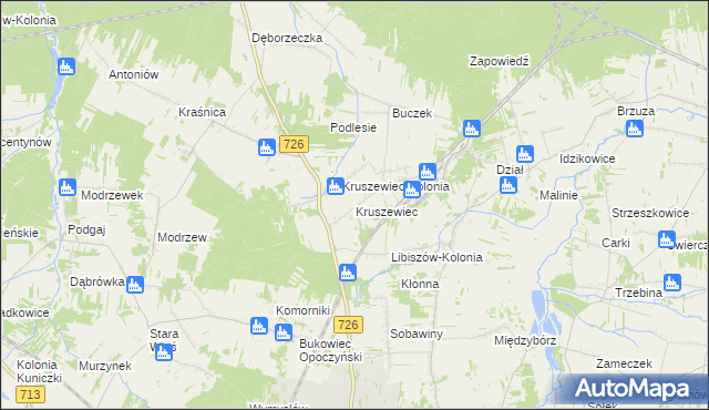 mapa Kruszewiec gmina Opoczno, Kruszewiec gmina Opoczno na mapie Targeo