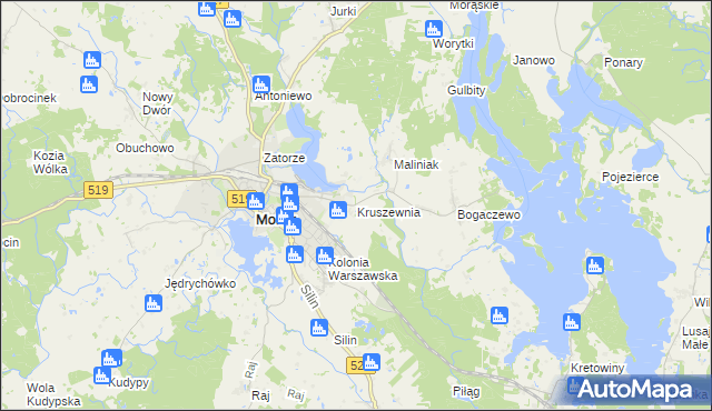 mapa Kruszewnia gmina Morąg, Kruszewnia gmina Morąg na mapie Targeo