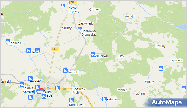 mapa Kruszewo gmina Biała Piska, Kruszewo gmina Biała Piska na mapie Targeo