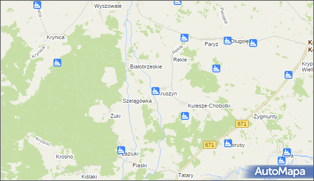 mapa Kruszyn gmina Krypno, Kruszyn gmina Krypno na mapie Targeo