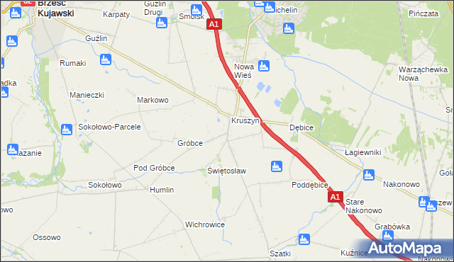 mapa Kruszynek gmina Włocławek, Kruszynek gmina Włocławek na mapie Targeo