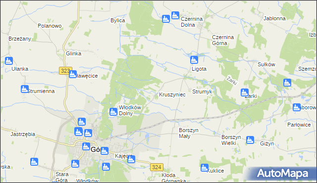 mapa Kruszyniec gmina Góra, Kruszyniec gmina Góra na mapie Targeo