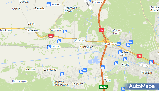 mapa Kruszyniec gmina Sicienko, Kruszyniec gmina Sicienko na mapie Targeo