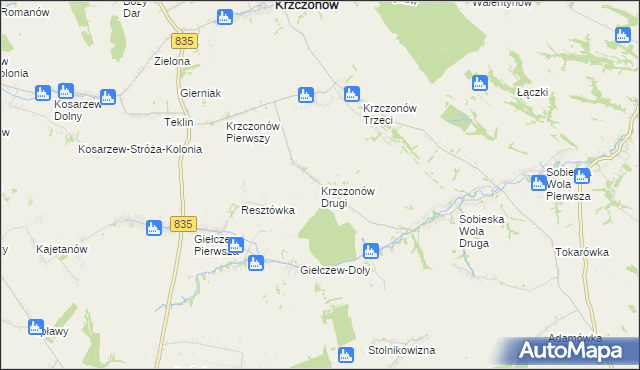 mapa Krzczonów Drugi, Krzczonów Drugi na mapie Targeo