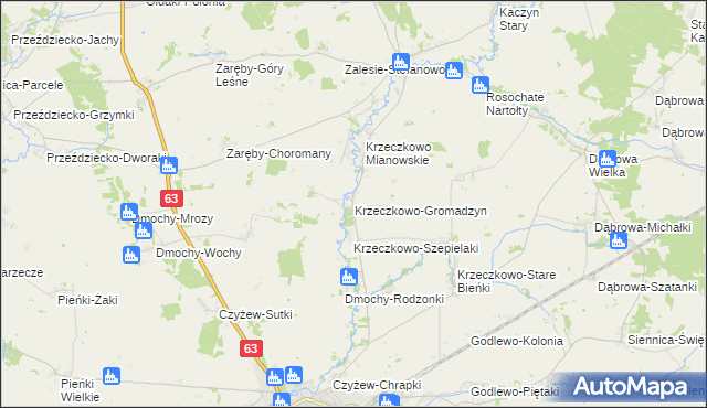 mapa Krzeczkowo-Gromadzyn, Krzeczkowo-Gromadzyn na mapie Targeo