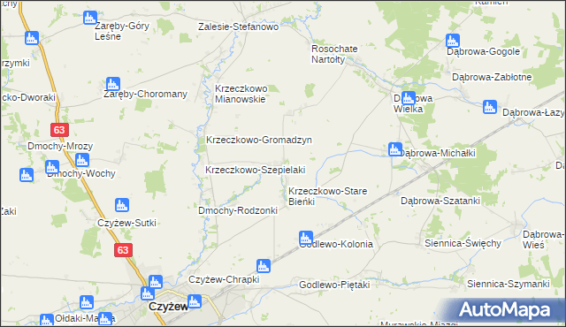 mapa Krzeczkowo-Nowe Bieńki, Krzeczkowo-Nowe Bieńki na mapie Targeo