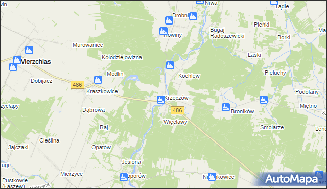 mapa Krzeczów gmina Wierzchlas, Krzeczów gmina Wierzchlas na mapie Targeo