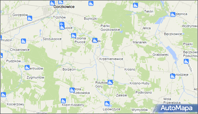 mapa Krzemieniewice, Krzemieniewice na mapie Targeo