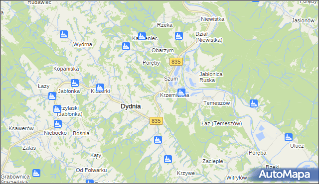 mapa Krzemienna gmina Dydnia, Krzemienna gmina Dydnia na mapie Targeo