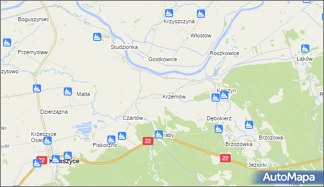 mapa Krzemów, Krzemów na mapie Targeo