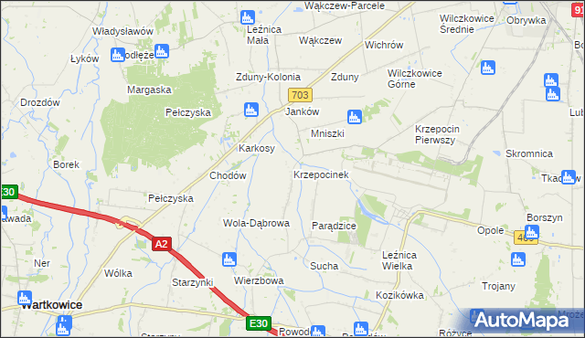 mapa Krzepocinek, Krzepocinek na mapie Targeo