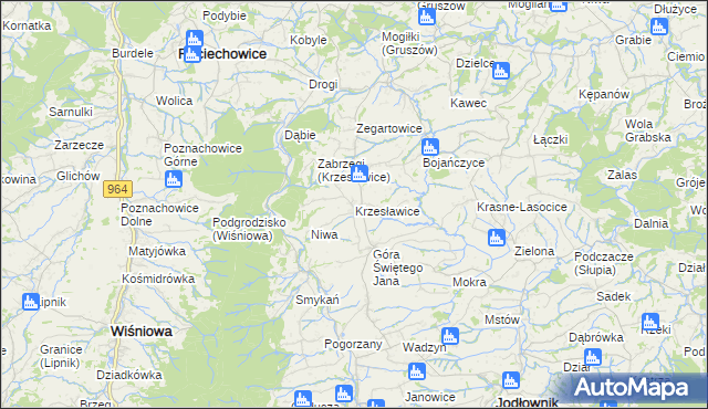 mapa Krzesławice gmina Raciechowice, Krzesławice gmina Raciechowice na mapie Targeo