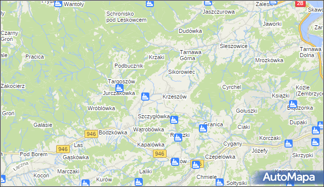 mapa Krzeszów gmina Stryszawa, Krzeszów gmina Stryszawa na mapie Targeo