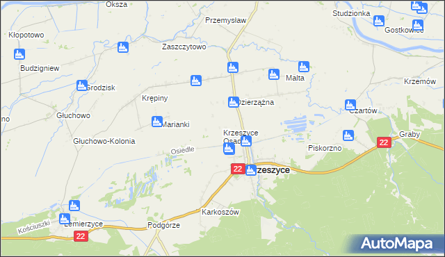 mapa Krzeszyce Osada, Krzeszyce Osada na mapie Targeo