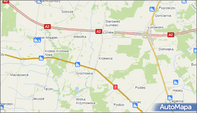 mapa Krzewica gmina Międzyrzec Podlaski, Krzewica gmina Międzyrzec Podlaski na mapie Targeo