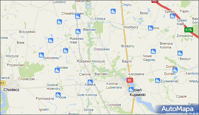 mapa Krzewie Drugie, Krzewie Drugie na mapie Targeo