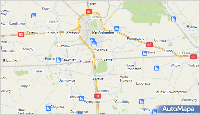 mapa Krzewie gmina Krośniewice, Krzewie gmina Krośniewice na mapie Targeo