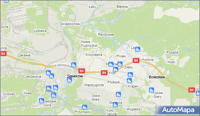 mapa Krzykawa, Krzykawa na mapie Targeo