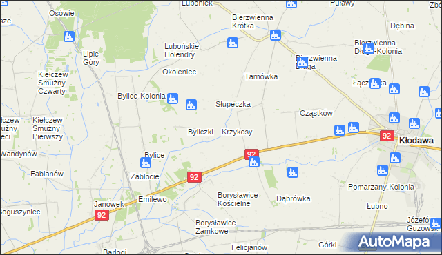 mapa Krzykosy gmina Kłodawa, Krzykosy gmina Kłodawa na mapie Targeo