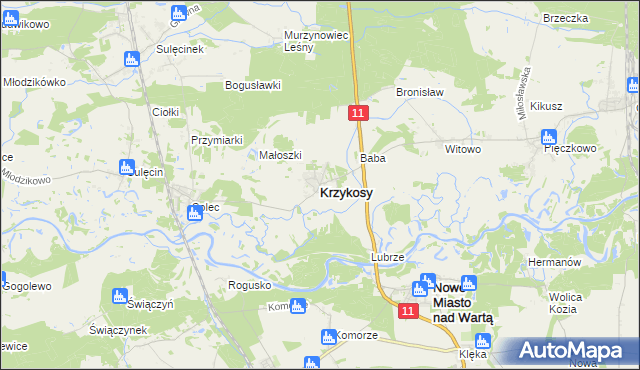 mapa Krzykosy powiat średzki, Krzykosy powiat średzki na mapie Targeo