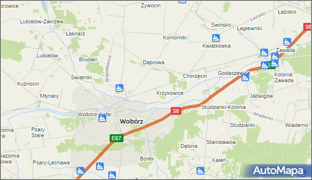 mapa Krzykowice gmina Wolbórz, Krzykowice gmina Wolbórz na mapie Targeo