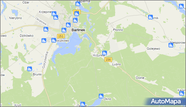 mapa Krzynka gmina Barlinek, Krzynka gmina Barlinek na mapie Targeo