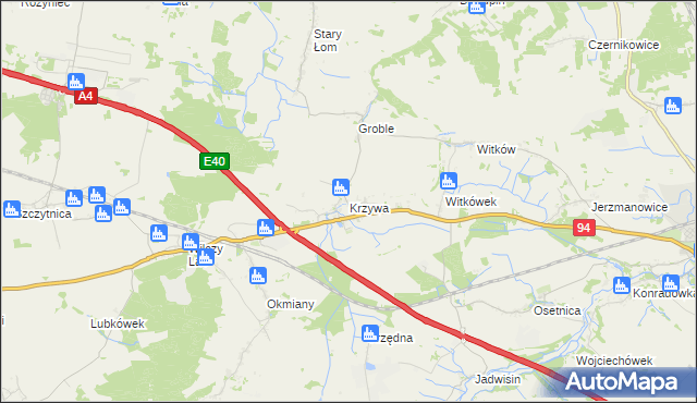 mapa Krzywa gmina Chojnów, Krzywa gmina Chojnów na mapie Targeo