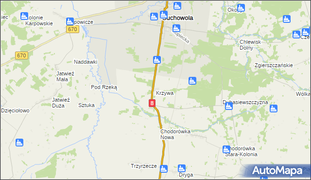 mapa Krzywa gmina Suchowola, Krzywa gmina Suchowola na mapie Targeo